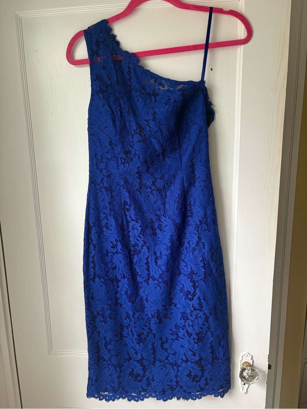 Eliza J One-Shoulder Royal Blue Lace Cocktail Dress